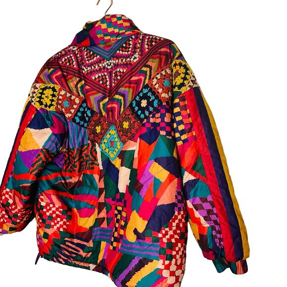 FARM RIO Crochet Patchwork Print Reversible Oversize Puffer Jacket Size Medium - Picture 8 of 16